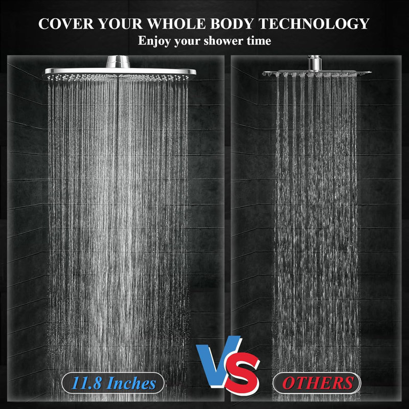 11.8-Inch High-Pressure Rain Shower Head Combo: Dual Handheld & Overhead Modes, 5 Settings, 70-Inch Hose