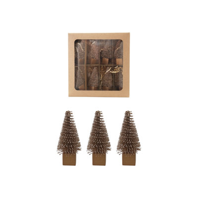 8 arbres à brosses en plastique avec base en bois 8 pièces