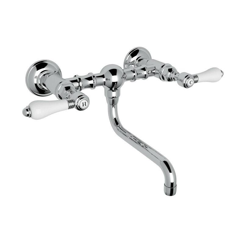 Acqui Wall Mount Bridge Lavatory Faucet, Polished Chrome, Lever Handle