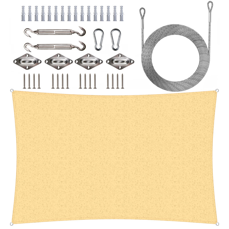 Beige 7' x 12' Waterproof Rectangle Sun Shade Sail