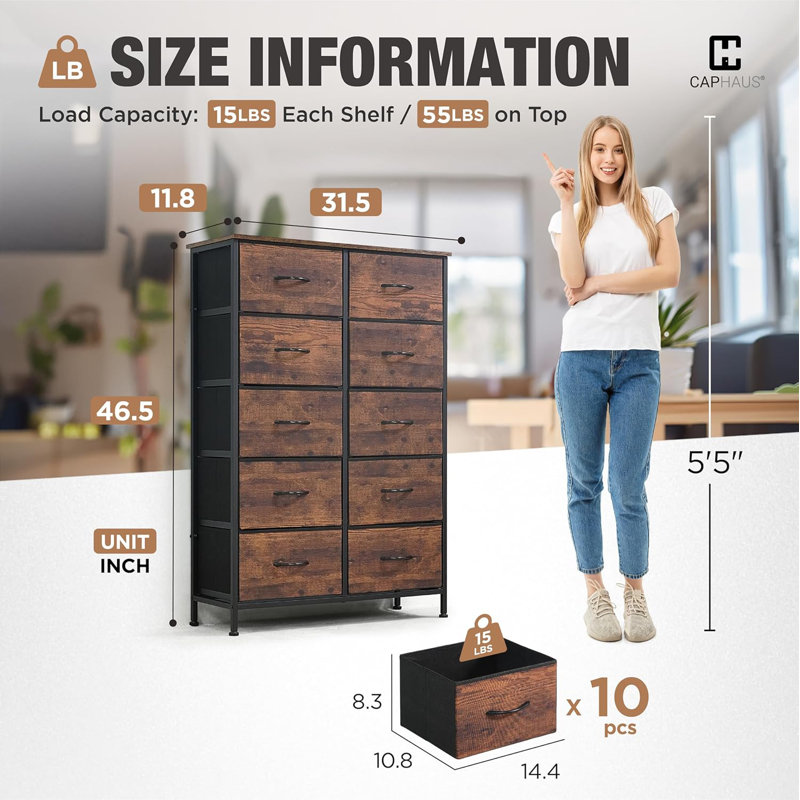 Drawer Storage Tower w/ Fabric Bins, Laundry Storage, Sorting Unit, Chest of Drawers, Organizer w/ P2 Board Top & Fabric Bins, Organizer Unit for Multi-purpose, Hallway, Office