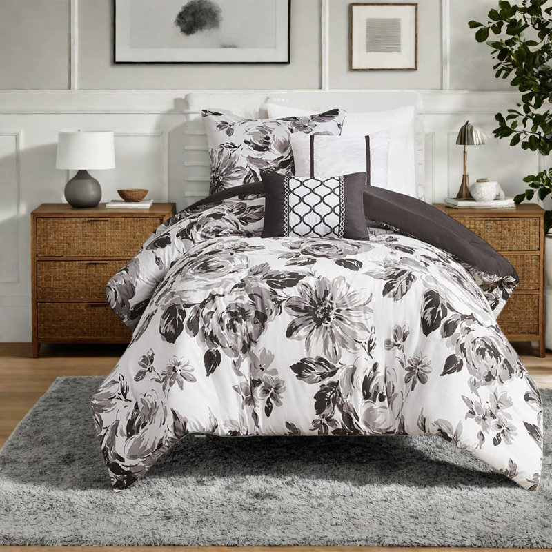 Ensemble de literie à motif floral élégant, microfibre de polyester, style classique pour la maison