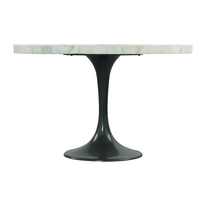 48'' Round White Marble Dining Table with Black Metal Pedestal Base