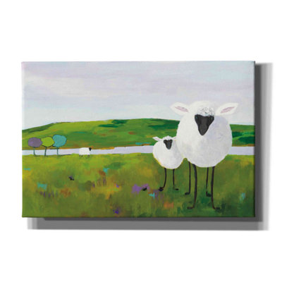 «Sheep in the Meadow» par Phyllis Adams - peinture sur toile tendue