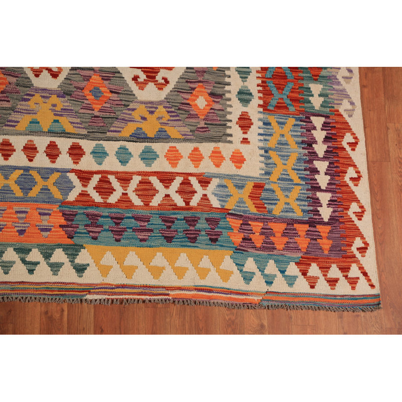 Tapis oriental réversible en laine Kilim 10 x 13