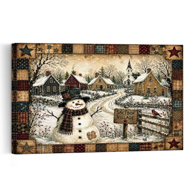 The Hobo Snowman Vintage Abstract Bird Landscape Winter Wall Art Print