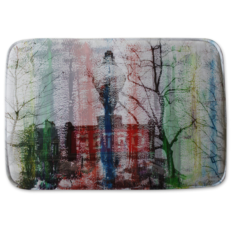 Pelfrey Memory Foam Non-Slip, No Pattern, Red/Green/Yellow, Urban Street Abstract