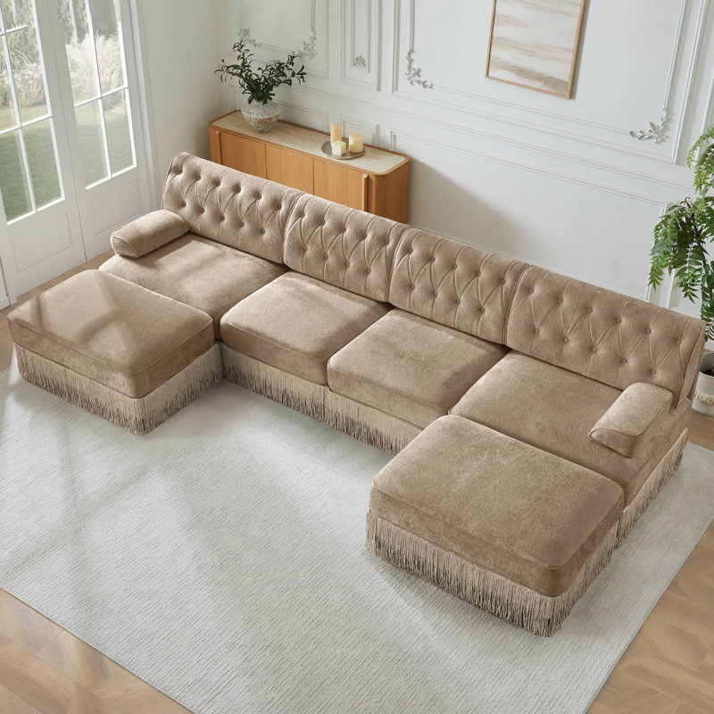 Canapé modulaire en U 135 po avec repose-pieds 2 pièces 135 po Chesterfield, Chameau