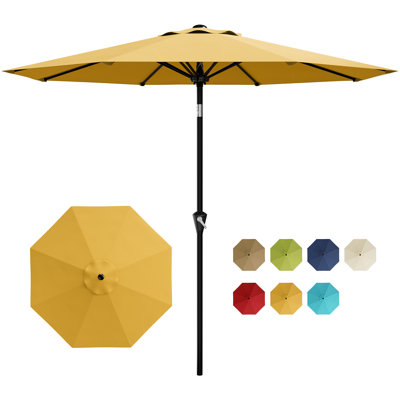 Parasol de patio 10 pi pour table d'extérieur - Parasol de marché imperméable avec manivelle lisse, inclinaison à bouton-poussoir, 8 nervures robustes, protection UV - pour piscine, terrasse, jardin, cour - Couleur: bleu marine EU4