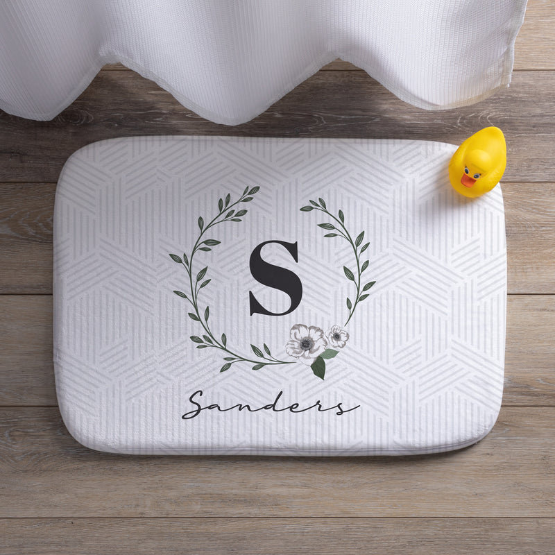Green Vine Wreath Name & Initial Bath Mat