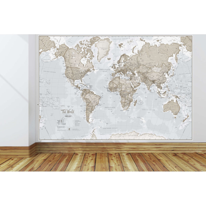 Giant World Map Mural - Neutral - No Frame Print
