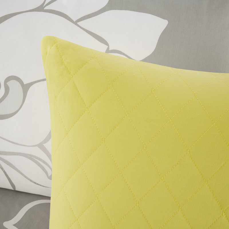 Queen Gray and Yellow Floral Cotton Comforter Set