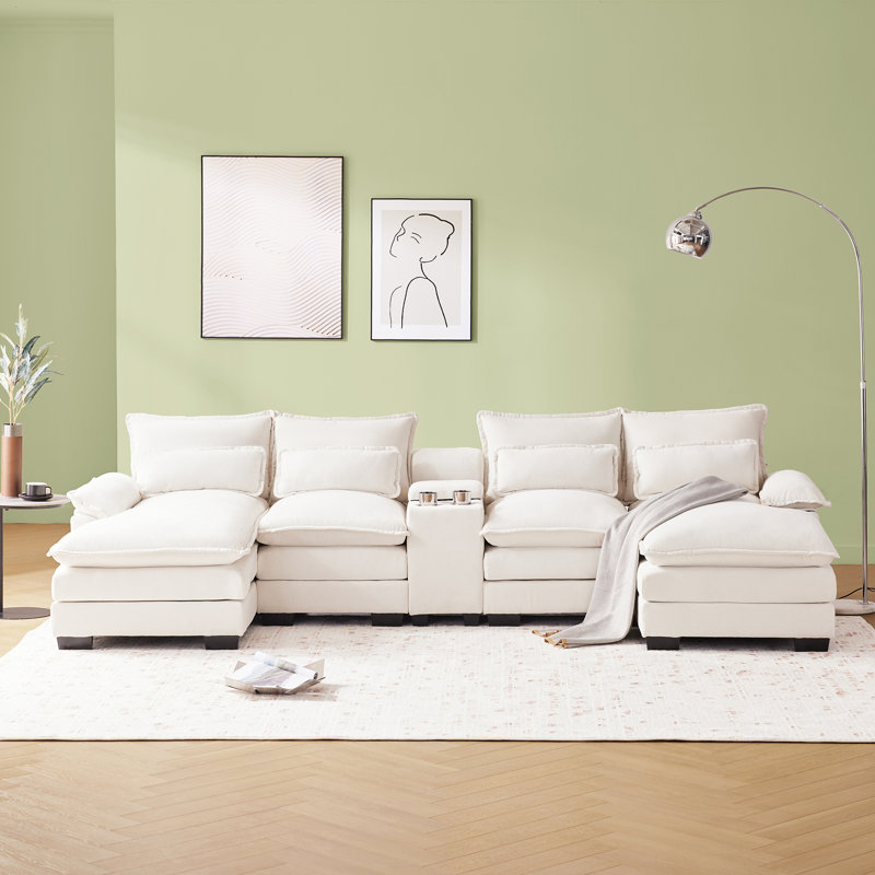 Canapé modulaire d'intérieur 6 places rembourré symétrique, White