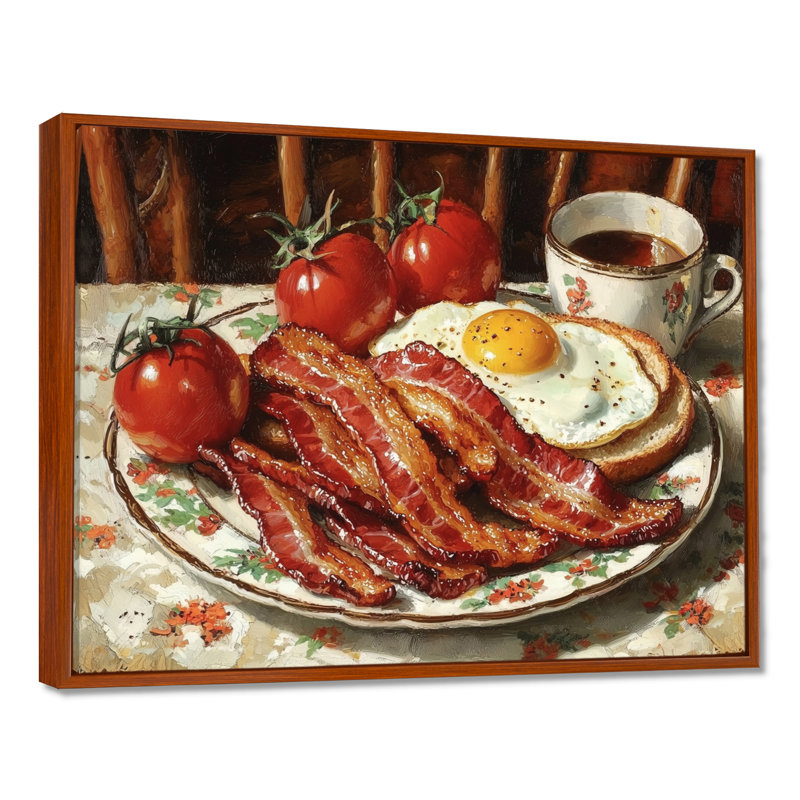 1950 s, petit déjeuner américain rétro - art mural petit déjeuner, H 16 po x l 32 po, Cadre flottant, Brun