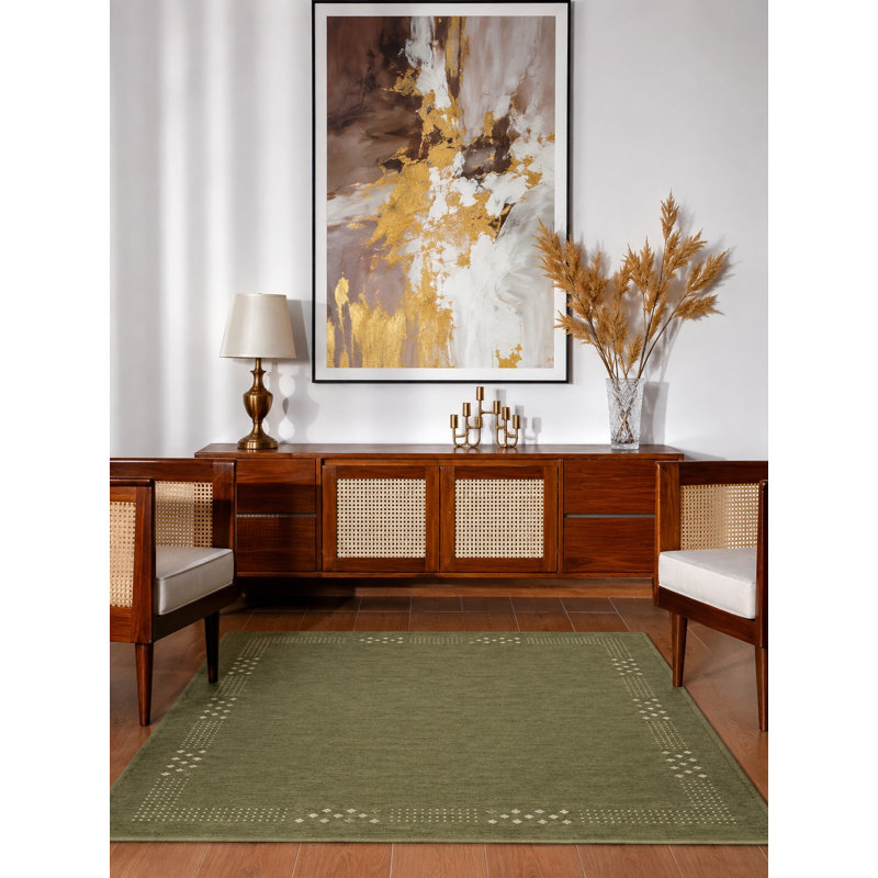 Tapis écologiques en laine tissée à la main Anley, Vert, Carré 6 pi