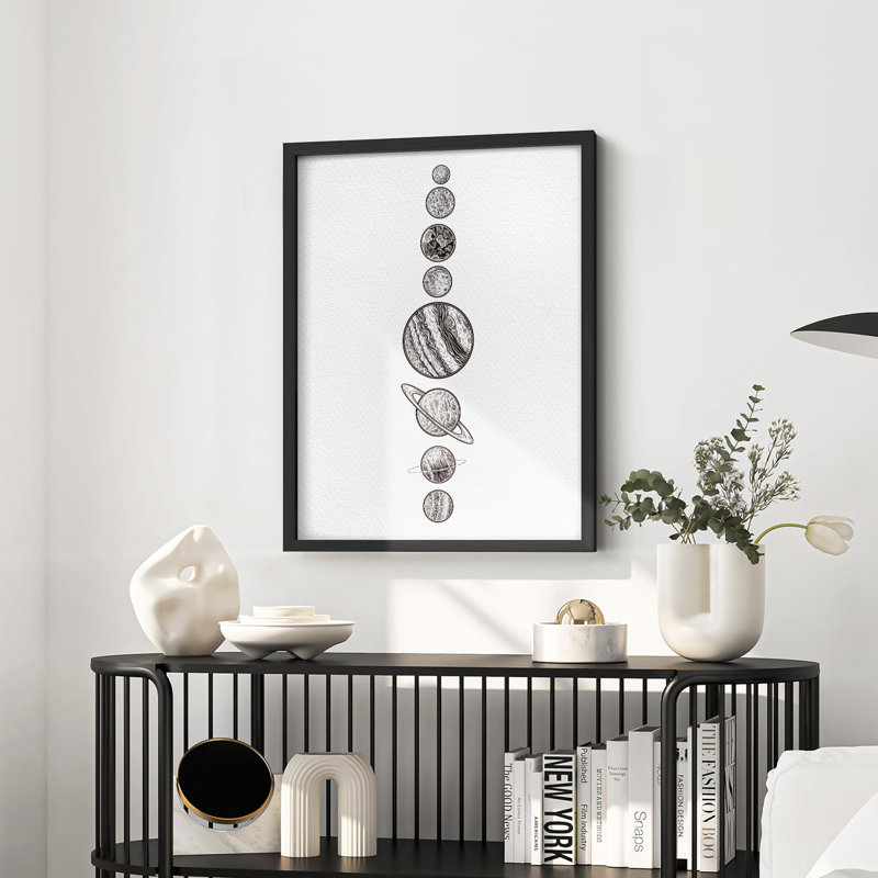 Illustration rétro de petits astronomes planètes et astronomes de l'espace, Noir, H 14 po x l 11 po