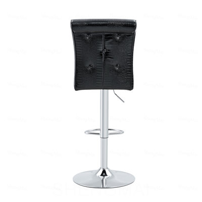 Ensemble de 2 tables de bar modernes en verre et tabourets de bar réglables, table de pub contemporaine à hauteur de comptoir avec pieds chromés, chaises de bar pivotantes en cuir de polyuréthane noir pour îlot de cuisine, bar personnel, petit espace