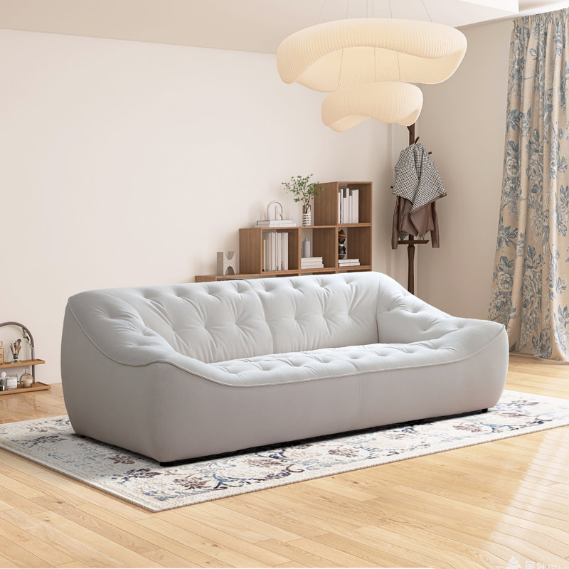 3 Seater Velvet Tufted Oversized Upholstered Sofa, White Velvet