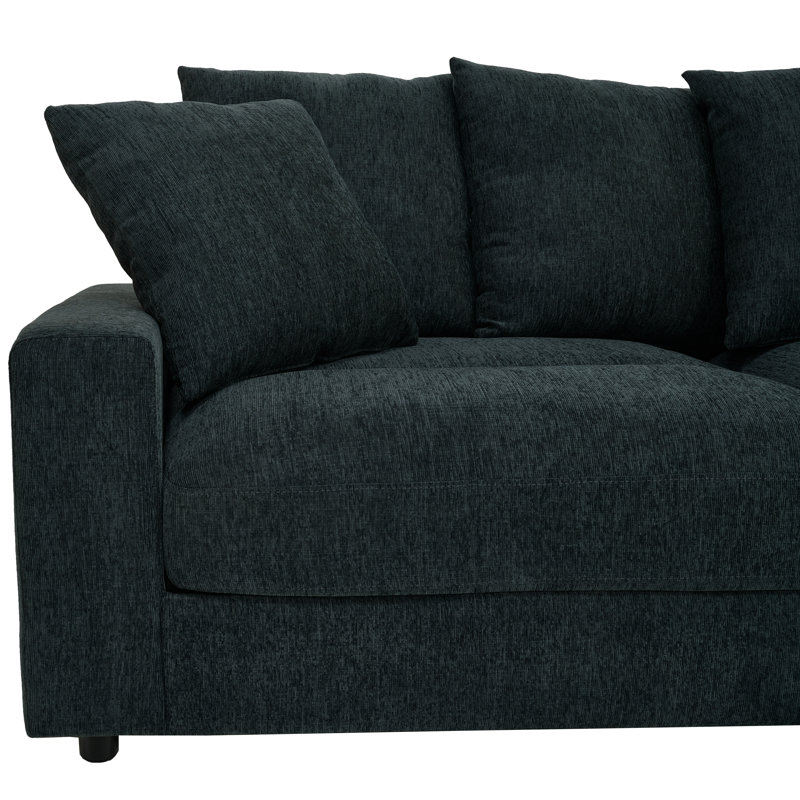 Canapé modulaire moderne en tissu à assise profonde avec repose-pieds réversible, Velours côtelé gris