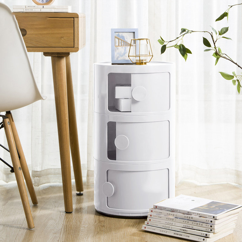 Kiyomi Tray Top Drum End Table, White, 58" H x 32" W x 32" D