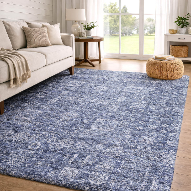 Tapis à poil long de qualité supérieure lavable à la machine ADS637, Navy, 3' x 5'