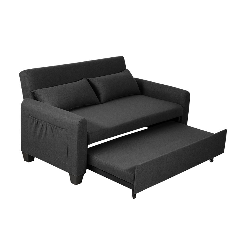 61'' Convertible Sleeper Sofa Bed, 2-Seater Loveseat Sofa w/Pockets, Gray, 33.8" H x 53.54" W x 25.98" D