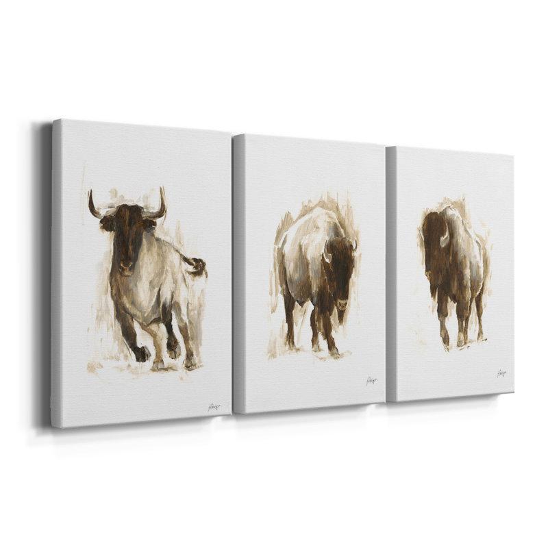 Rustic Bull II - Toile tendue avec châssis sur mesure - 3 pièces, H 27 po x l 54 po