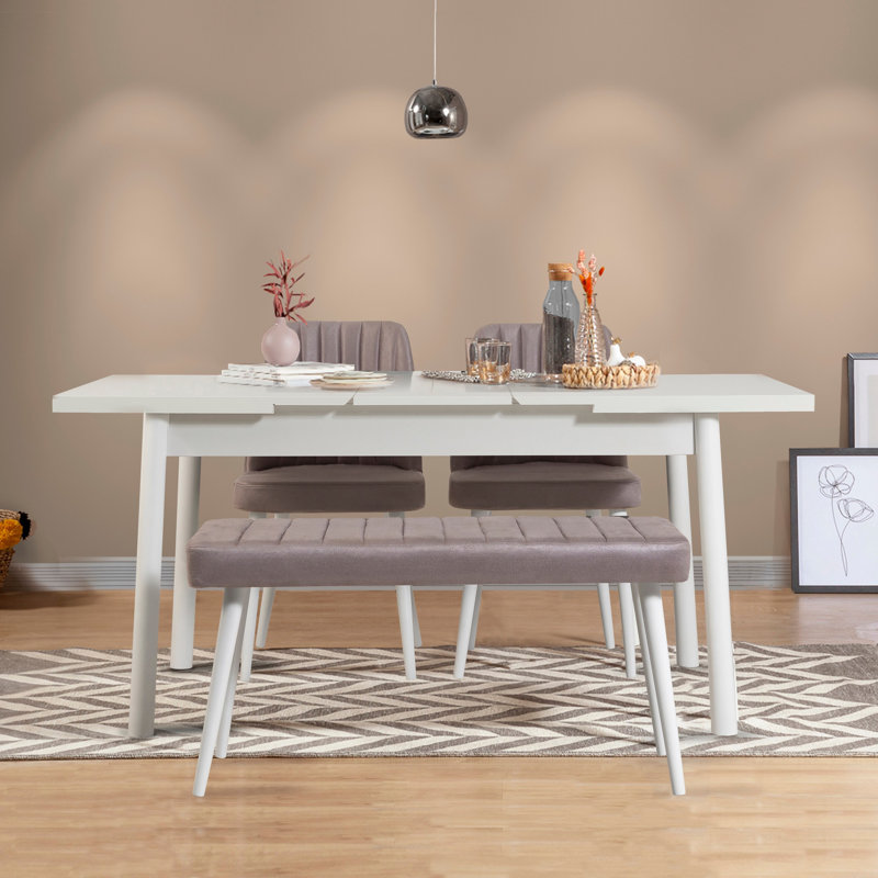 Durant 4 - Person Butterfly Leaf Dining Set, White, Gray, White