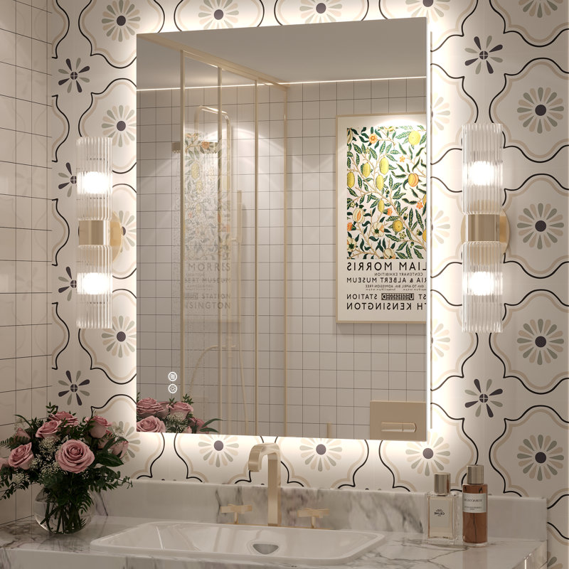 Molly Rectangle/Round/Oval LED Anti-Fog Tempered Glass Wall Bathroom Vanity Mirror - UL Certified, 32" x 24", Rectangle