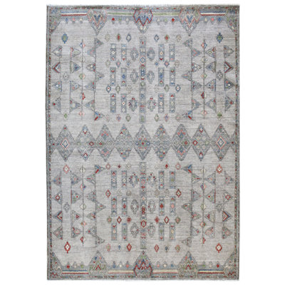 Tapis gris en laine noué à la main de conception unique 6 pi 1 po x 8 pi 8 po nouvel âge touareg