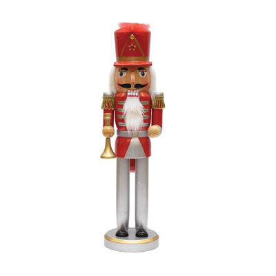 Casse-noisette de Noël 14 po en bois rouge et blanc avec cor