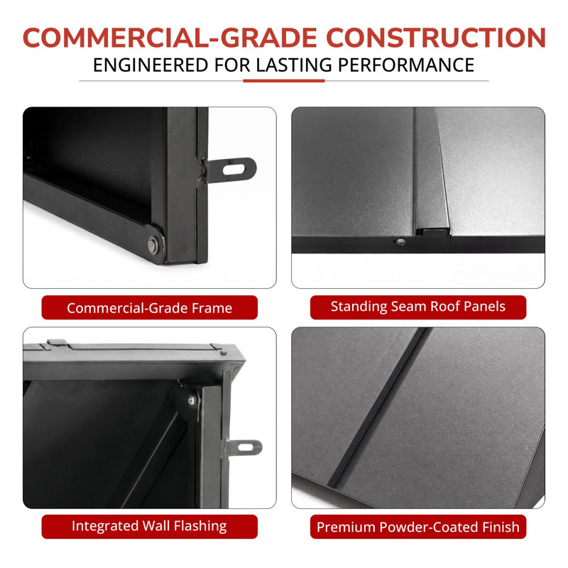 Auvent fixe en métal avec côtés fermés Awntech Houstonian, L 56 po x H 24 po x P 24 po, Aluminum, Black