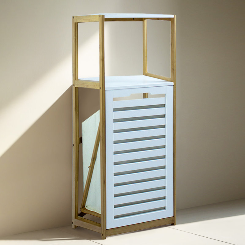 Arrthor Laundry Basket with Removable Hamper and Two Tier Bamboo Shelf for Bathroom Storage and Organization