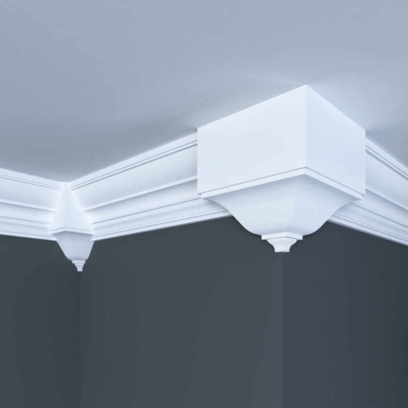 Unfinished White Hardwood Medium Inside Crown Connector Block Moulding