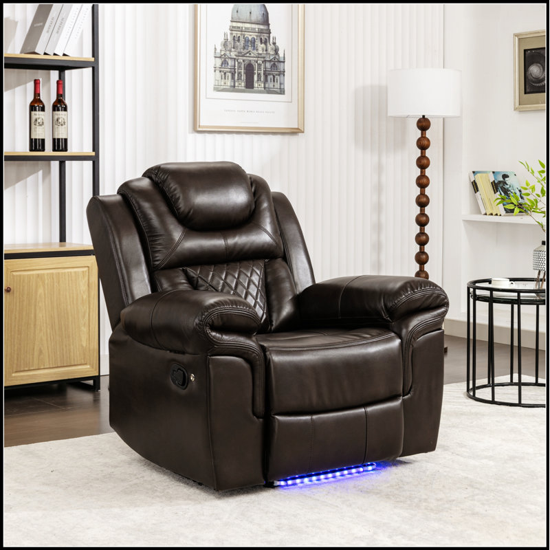 Home Theater Seating Manual Recliner Chair With LED Light Strip, Comfortable And Stylish For Living Room And Bedroom, Brown