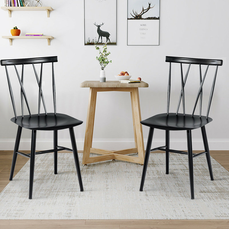 Black Metal Cross Back High Dining Side Chair Set