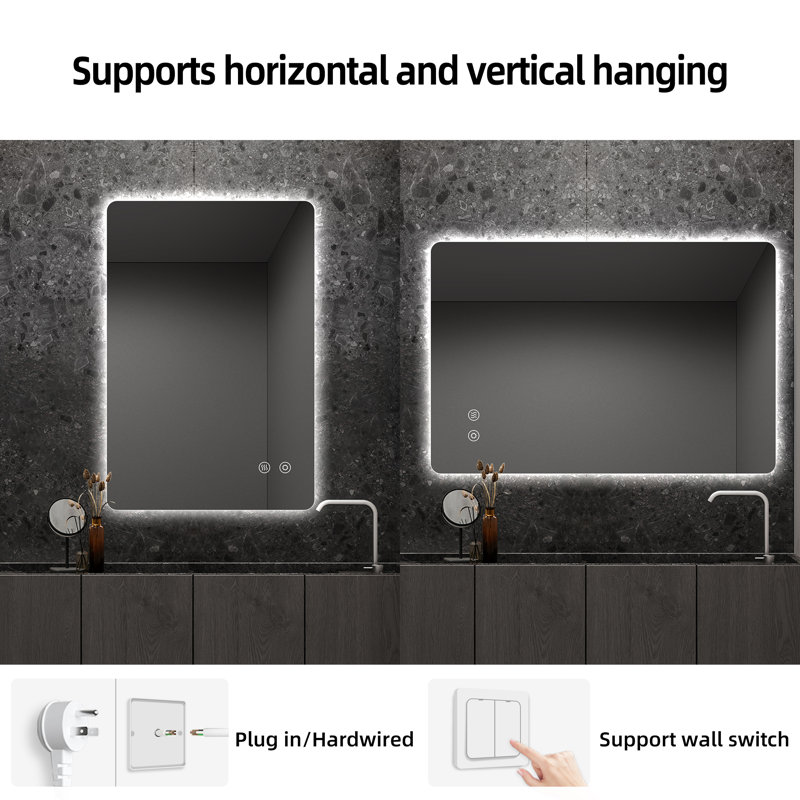Backlit LED Bathroom Vanity Mirror, Frameless, 36” x 24”