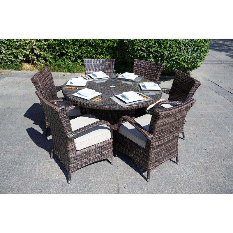 Ensemble de salle à manger rond pour 6 personnes 53,15 po avec coussin Therasa, Brun