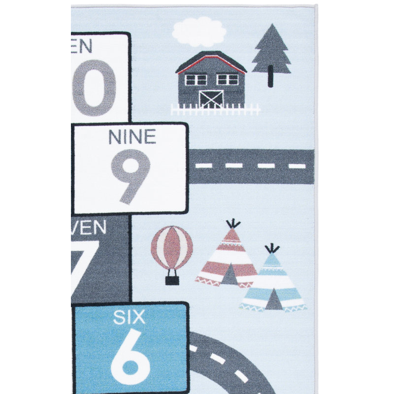 Tapis gris / bleu en polyamide tissé à la machine Haviland, Rectangle 5 pi 5 po x 7 pi 7 po