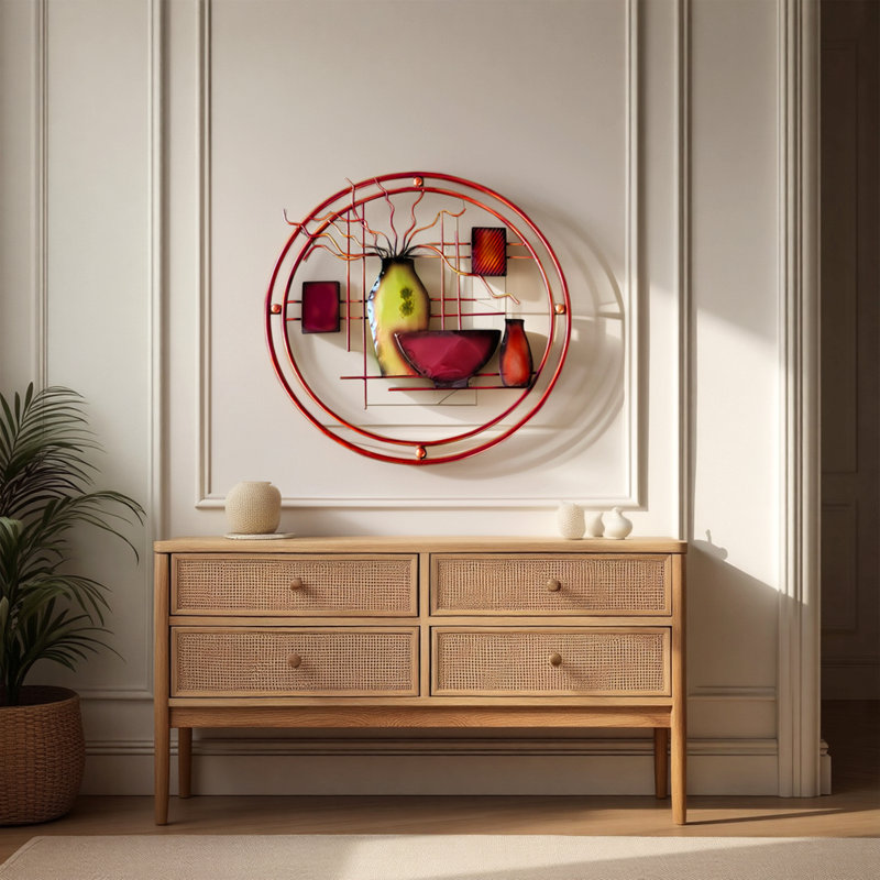 Multicolore, décoration murale ronde en métal 22 pouces avec vase