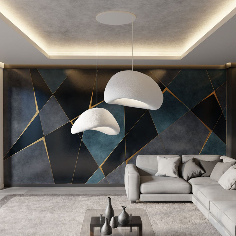 Elegant Adjustable Chandelier, White Polymeric Composite Body, 17.7 x 15.7 x 12.6 inches | Total Height: 13.8 - 47.2 inches | Socket Type: 2 x E27 Max 40W, Ideal for Living Room & Dining Spaces, Stylish Illumination