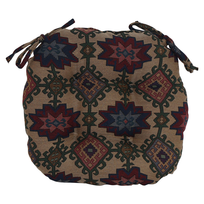 16-Inch Round Woven Tapestry Tufted Chair Cushions (Set Of 2)