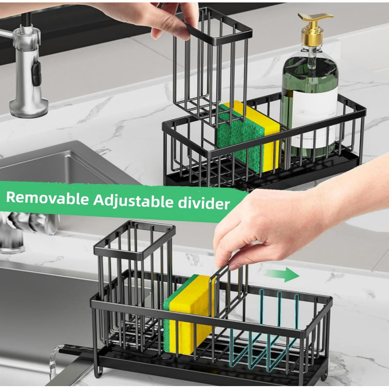 Stainless Steel Kitchen Sink Organizer With Automatic Drainage | Removable Brush Rack | Space-Saving Design