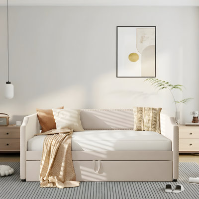 Upholstered Daybed With Lift-Up Trundle Bed