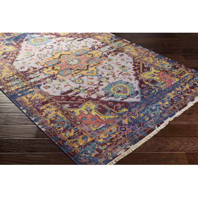 Tapis oriental en laine noué à la main aubergine / lilas Bally
