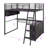 Modern Metal Loft Bed With Integrated LED Lighting, Study Table, And Quad Storage Shelves-947017276