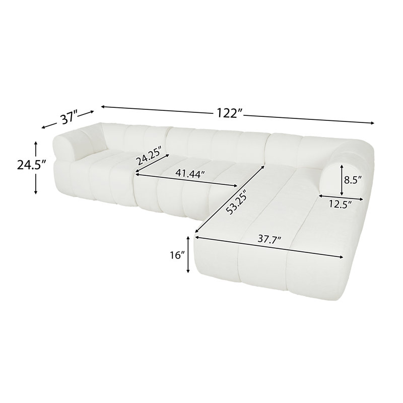 Monroe 122'' Wide Compressed Modular Sofa With Channel Tufting, Beige Chenille