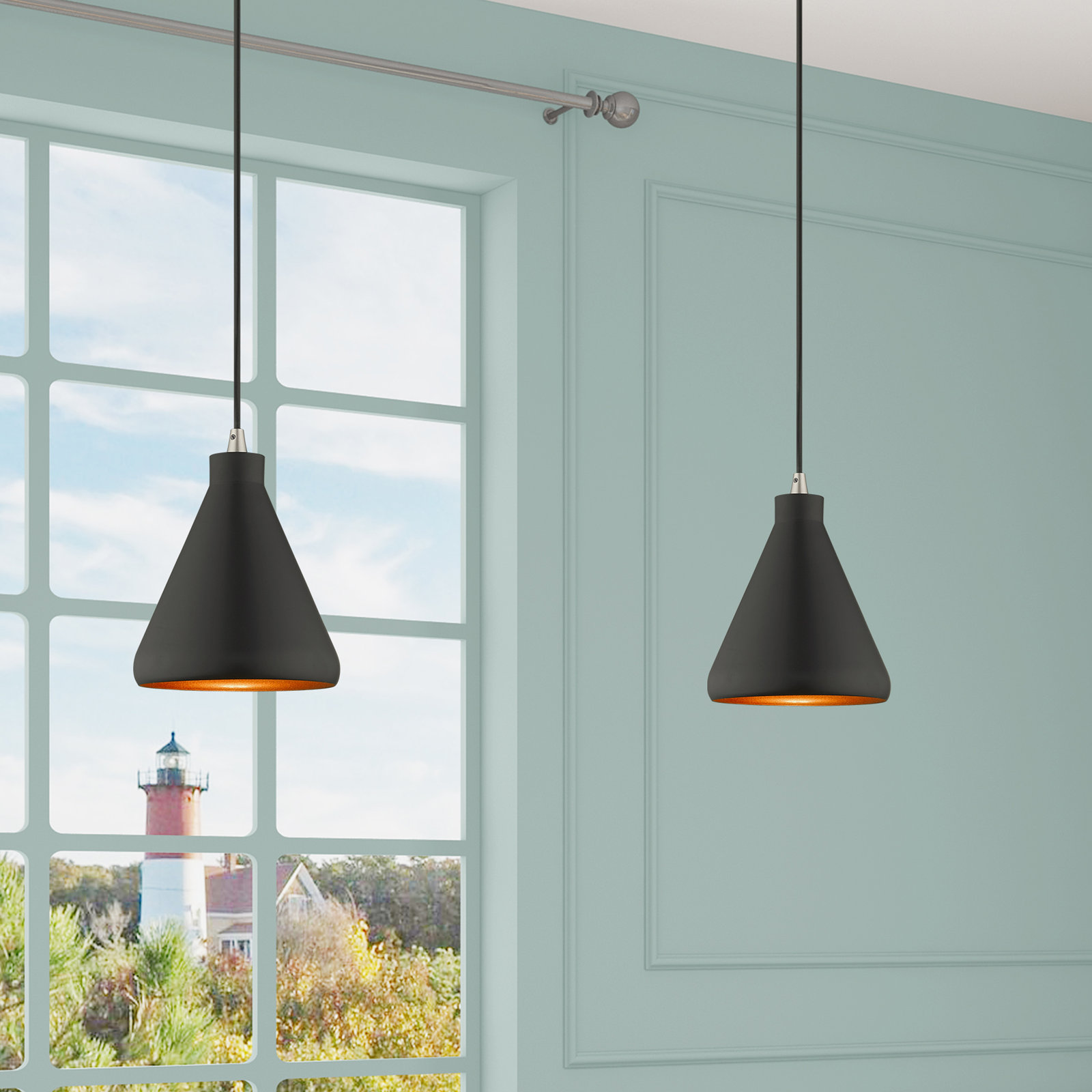 Schultz Dimmable Dome Single Light Pendant, Black, 13" H x 7" W x 7" D