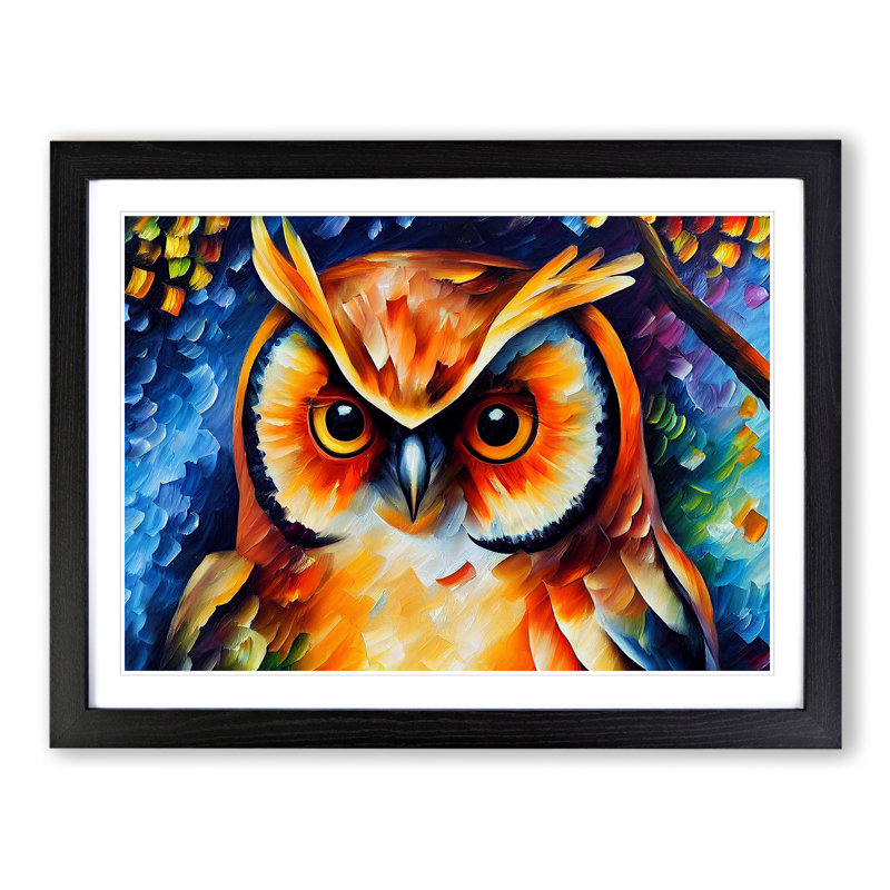 Long Eared Owl Vol.1 Abstract - Single Picture Frame Print, Black, 46cm H x 64cm W