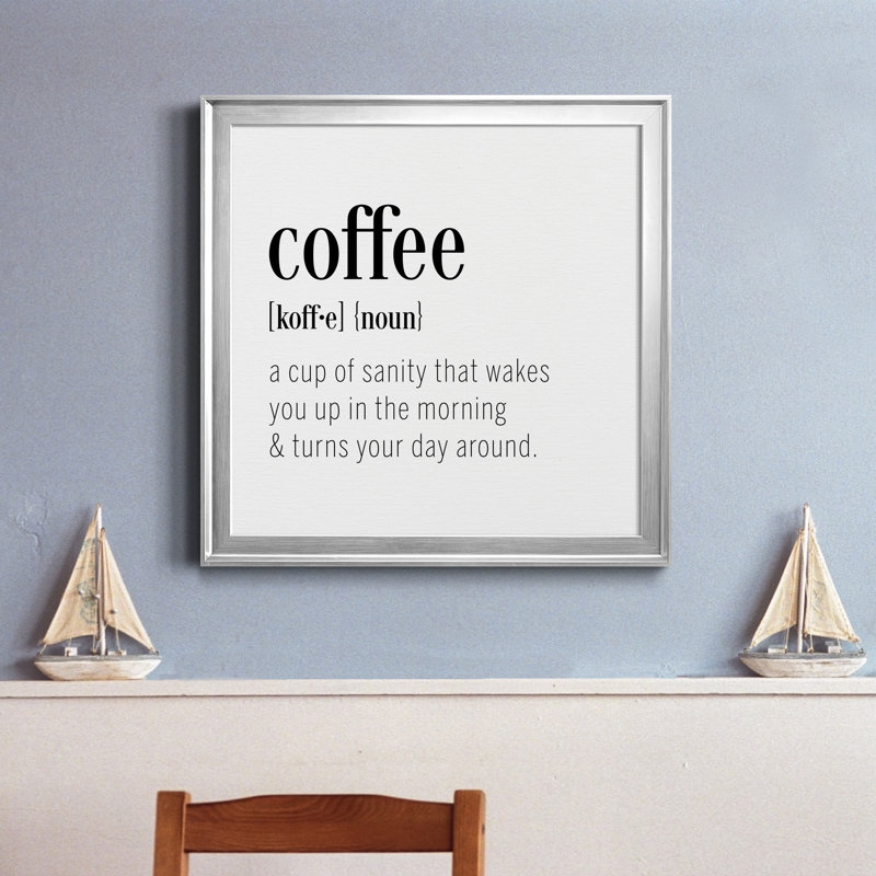 Coffee Définition - cadre photo, art textuel sur toile, Toile avec cadre argenté, H 34,5 po x l 34,5 po x P 1,5 po